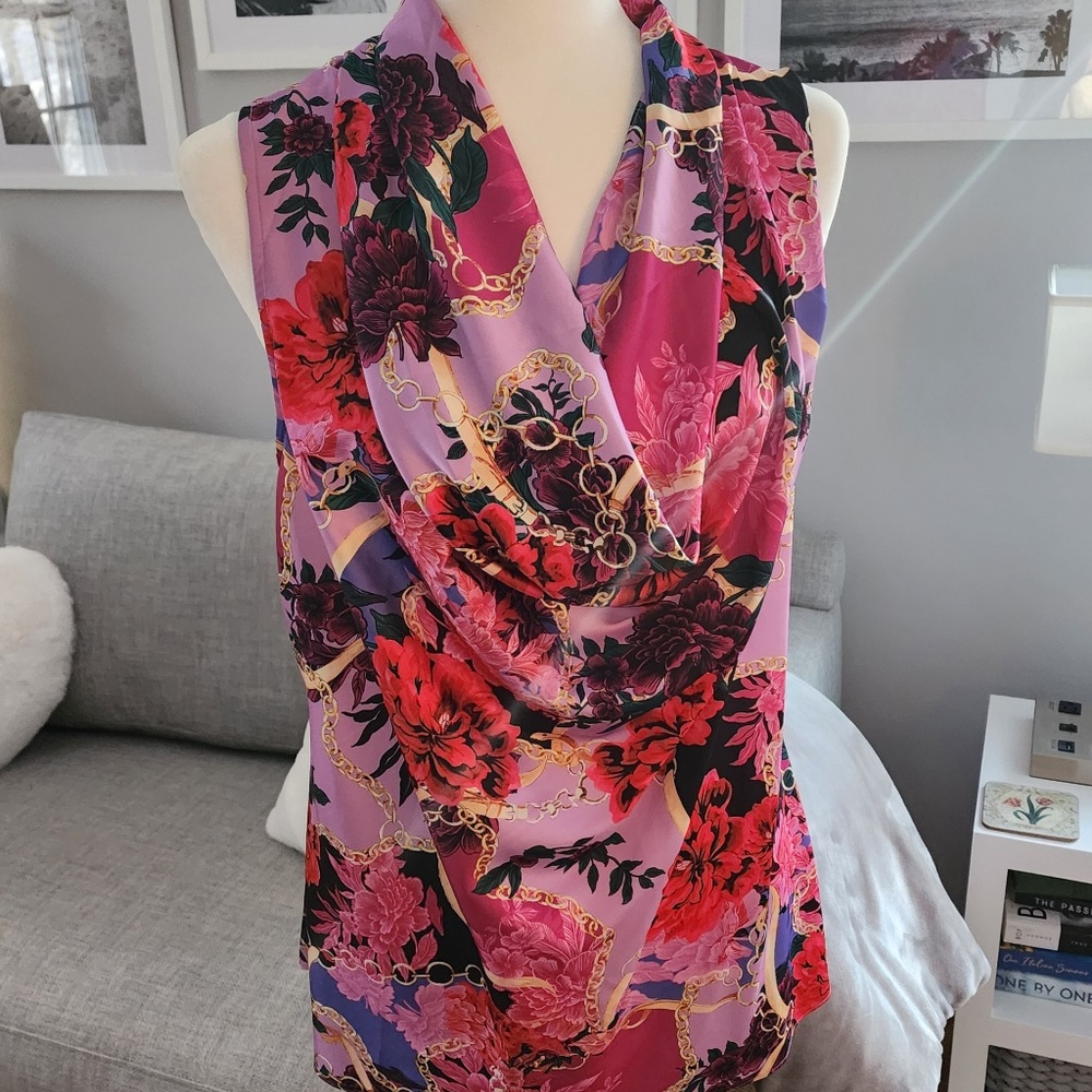 Boston Proper Floral Silk Sleeveless Blouse